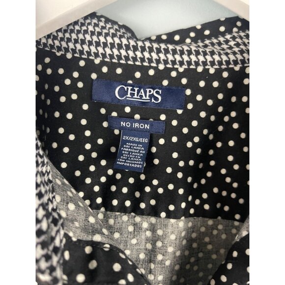 Chaps No Iron Women's 2x Polka Dot Button Down Top Flip Cuff Black White - Picture 3 of 6